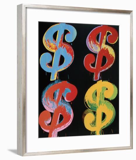 Four Dollar Signs, c.1982 (blue, red, orange, yellow)-Andy Warhol-Framed Art Print