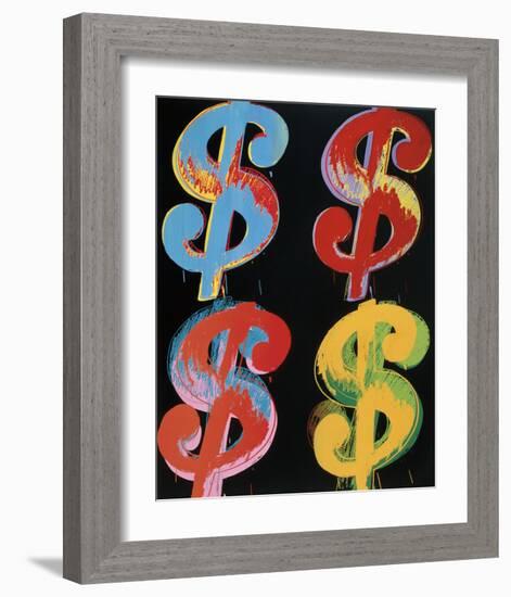 Four Dollar Signs, c.1982 (blue, red, orange, yellow)-Andy Warhol-Framed Art Print