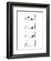 Four drawings; Man makes bed, as dog watches. Man leaves room. Dog locks ? - New Yorker Cartoon-George Booth-Framed Premium Giclee Print