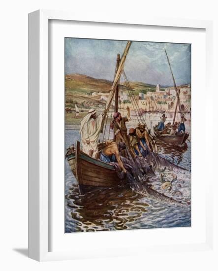 Four fishermen are called as disciples - Bible-William Brassey Hole-Framed Giclee Print