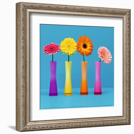 Four Flowers and Blue Background-Camille Soulayrol-Framed Art Print