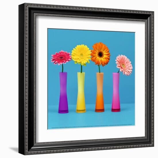 Four Flowers and Blue Background-Camille Soulayrol-Framed Art Print