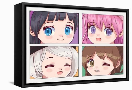 Four Girls Anime Style-jemastock-Framed Premier Image Canvas