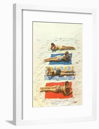 Four Girls on Beach Towels-null-Framed Art Print