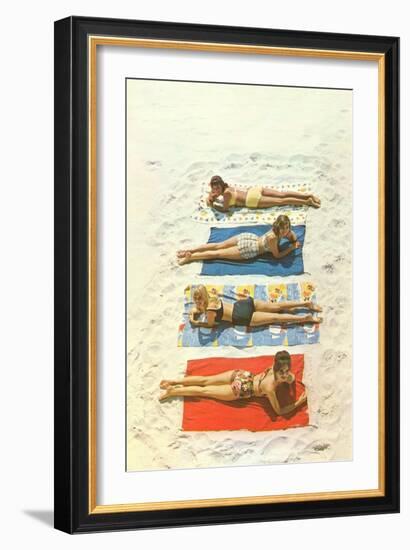 Four Girls on Beach Towels-null-Framed Art Print