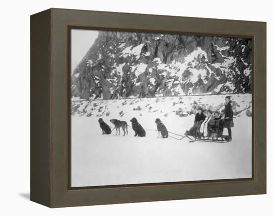 Four Girls on Dog Sled Photograph - Canada-Lantern Press-Framed Stretched Canvas