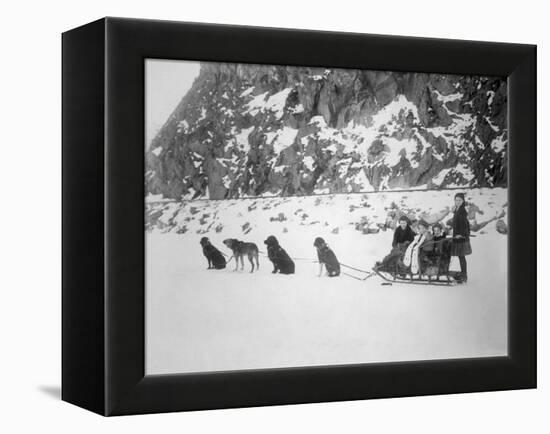 Four Girls on Dog Sled Photograph - Canada-Lantern Press-Framed Stretched Canvas