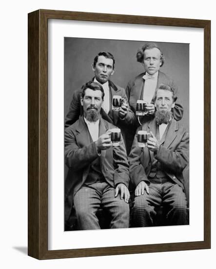 Four Guys and their Mugs of Beer, Ca. 1880-null-Framed Photographic Print