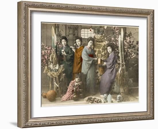 Four Japanese Women Amid Bamboo with a Young Child-null-Framed Photographic Print