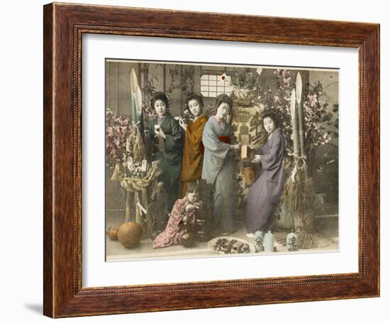 Four Japanese Women Amid Bamboo with a Young Child-null-Framed Photographic Print