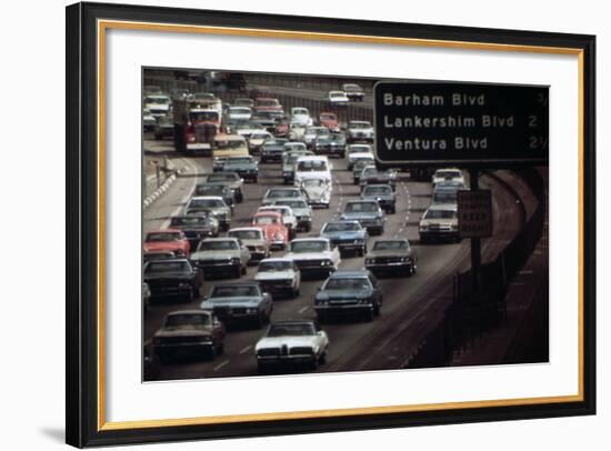 Four Lanes of Traffic on the Hollywood Freeway in Los Angeles in 1970s-null-Framed Photo