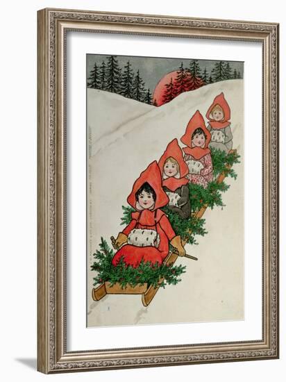 Four Little Girls on a Sledge-Florence Hardy-Framed Giclee Print