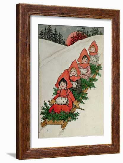 Four Little Girls on a Sledge-Florence Hardy-Framed Giclee Print