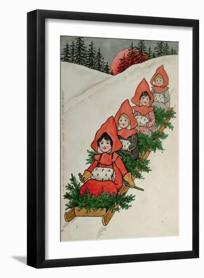 Four Little Girls on a Sledge-Florence Hardy-Framed Giclee Print