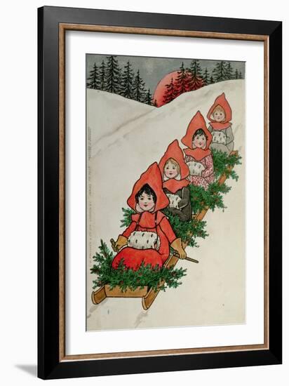 Four Little Girls on a Sledge-Florence Hardy-Framed Giclee Print