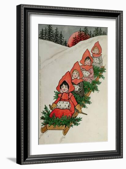 Four Little Girls on a Sledge-Florence Hardy-Framed Giclee Print