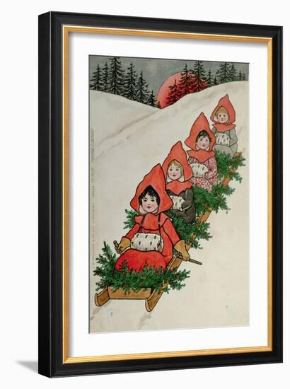 Four Little Girls on a Sledge-Florence Hardy-Framed Giclee Print