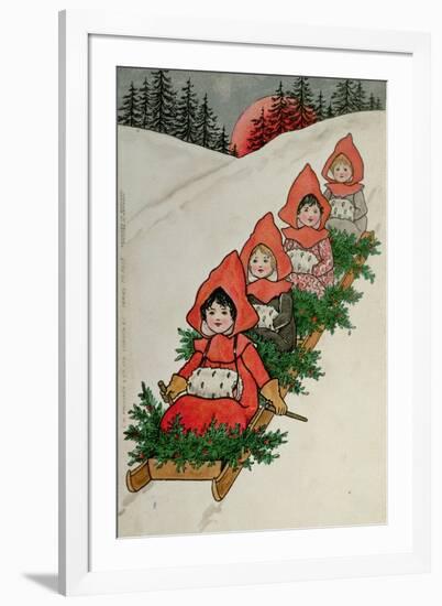 Four Little Girls on a Sledge-Florence Hardy-Framed Giclee Print