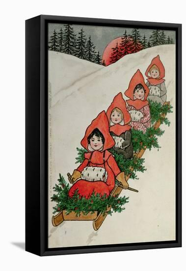 Four Little Girls on a Sledge-Florence Hardy-Framed Premier Image Canvas