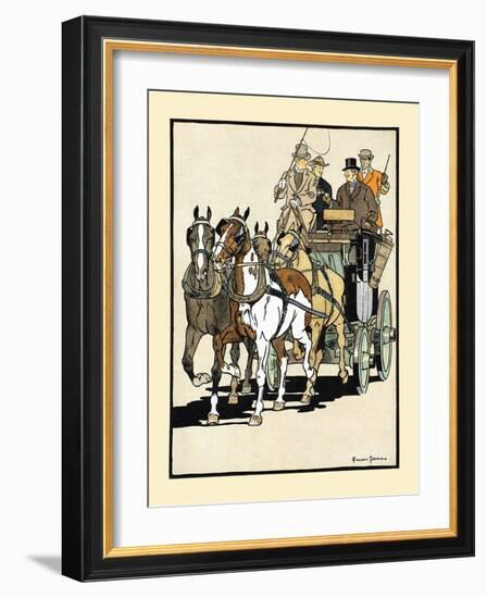 Four Men Riding On Top Of A Carriage Being Drawn By Four Horses-Edward Penfield-Framed Art Print