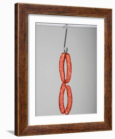 Four Mettwurst (Cured, Smoked Pork Sausages) on a Hook-Niklas Thiemann-Framed Photographic Print