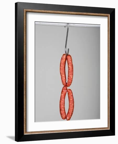 Four Mettwurst (Cured, Smoked Pork Sausages) on a Hook-Niklas Thiemann-Framed Photographic Print