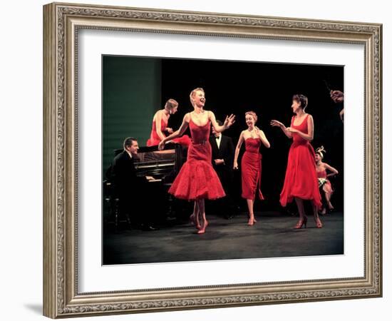 Four Models in Red Dresses Dancing Charleston For Article Featuring "The Little Red Dress"-Gjon Mili-Framed Photographic Print