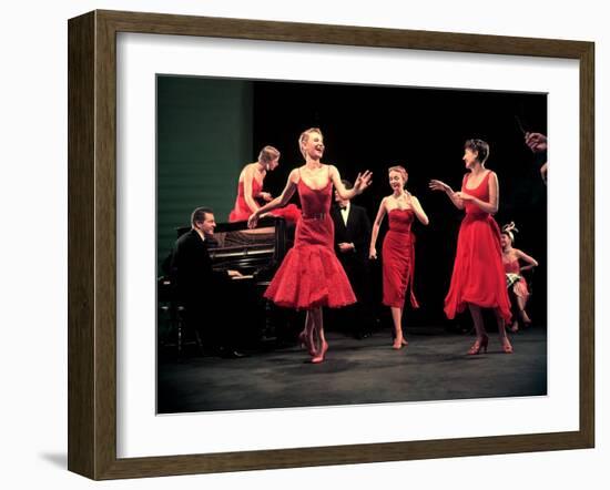 Four Models in Red Dresses Dancing Charleston For Article Featuring "The Little Red Dress"-Gjon Mili-Framed Photographic Print