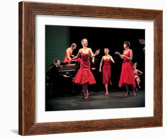 Four Models in Red Dresses Dancing Charleston For Article Featuring "The Little Red Dress"-Gjon Mili-Framed Photographic Print