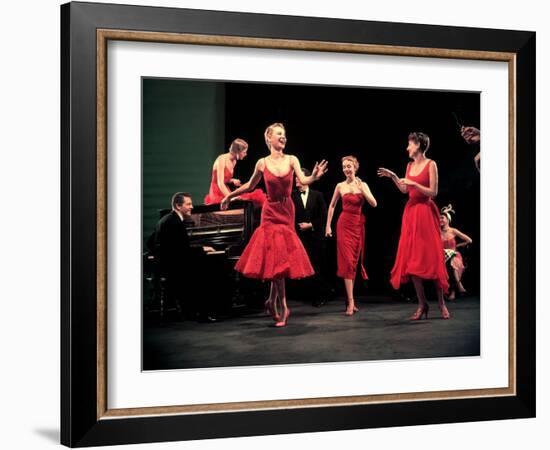 Four Models in Red Dresses Dancing Charleston For Article Featuring "The Little Red Dress"-Gjon Mili-Framed Photographic Print