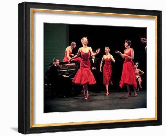 Four Models in Red Dresses Dancing Charleston For Article Featuring "The Little Red Dress"-Gjon Mili-Framed Photographic Print