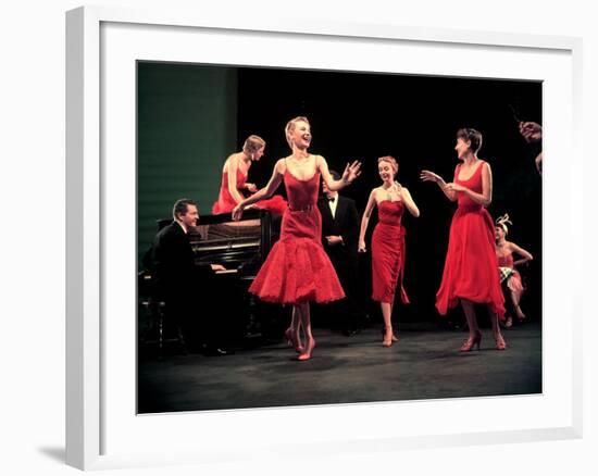 Four Models in Red Dresses Dancing Charleston For Article Featuring "The Little Red Dress"-Gjon Mili-Framed Photographic Print