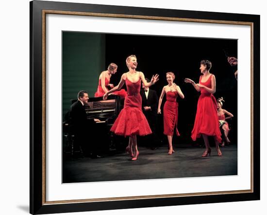 Four Models in Red Dresses Dancing Charleston For Article Featuring "The Little Red Dress"-Gjon Mili-Framed Photographic Print