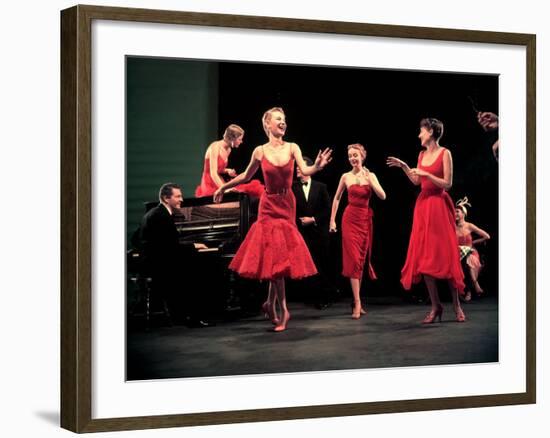 Four Models in Red Dresses Dancing Charleston For Article Featuring "The Little Red Dress"-Gjon Mili-Framed Photographic Print