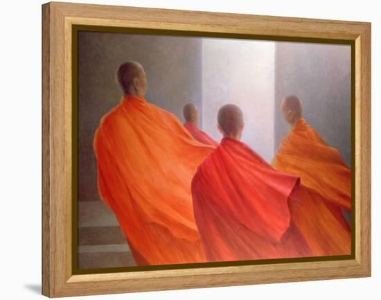 Four Monks on Temple Steps-Lincoln Seligman-Framed Premier Image Canvas