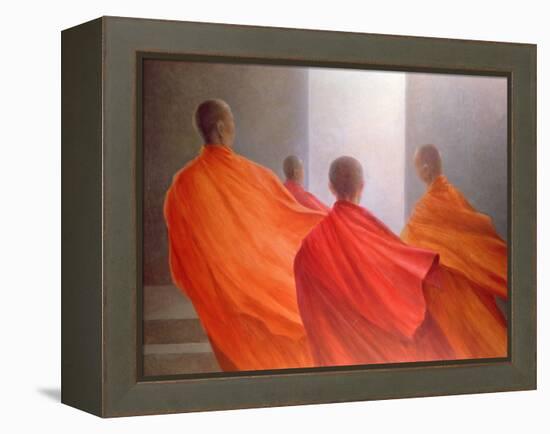 Four Monks on Temple Steps-Lincoln Seligman-Framed Premier Image Canvas