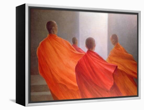 Four Monks on Temple Steps-Lincoln Seligman-Framed Premier Image Canvas