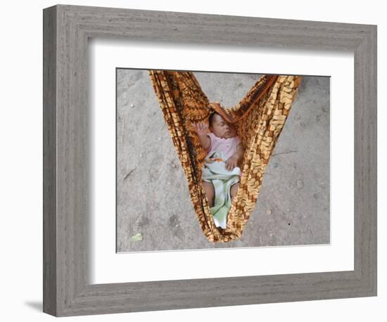 Four-Month-Old Rianto Sleeps in a Batik Cloth Swing, at a Refugee Camp in Lamreh, Indonesia-null-Framed Photographic Print