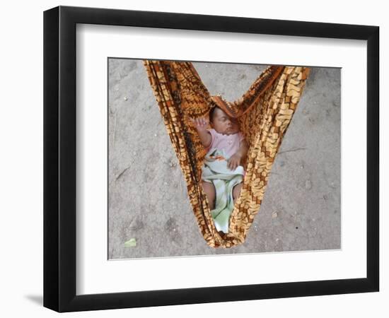 Four-Month-Old Rianto Sleeps in a Batik Cloth Swing, at a Refugee Camp in Lamreh, Indonesia-null-Framed Photographic Print