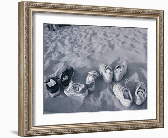 Four Pairs of Shoes on the Sand-Mitch Diamond-Framed Photographic Print