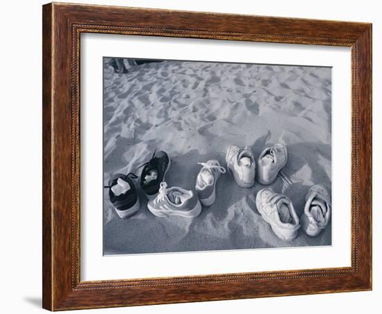 Four Pairs of Shoes on the Sand-Mitch Diamond-Framed Photographic Print