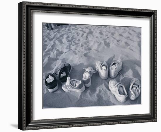 Four Pairs of Shoes on the Sand-Mitch Diamond-Framed Photographic Print