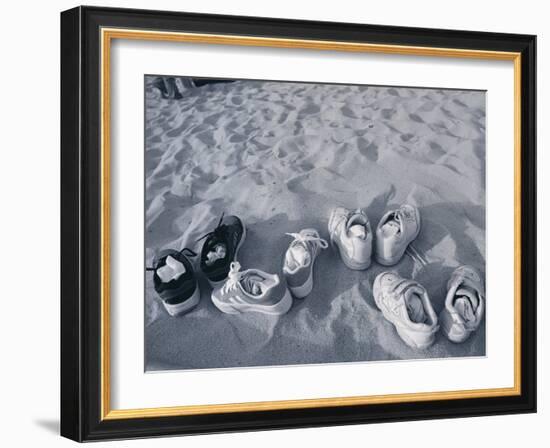 Four Pairs of Shoes on the Sand-Mitch Diamond-Framed Photographic Print