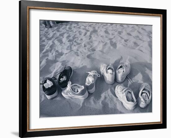 Four Pairs of Shoes on the Sand-Mitch Diamond-Framed Photographic Print