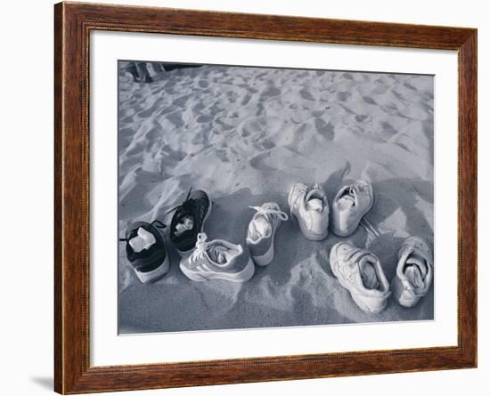 Four Pairs of Shoes on the Sand-Mitch Diamond-Framed Photographic Print