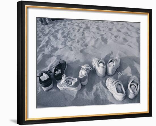 Four Pairs of Shoes on the Sand-Mitch Diamond-Framed Photographic Print