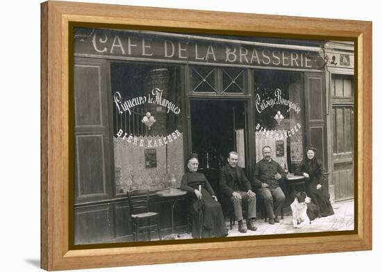 Four People and a Dog Outside a Cafe, France-null-Framed Premier Image Canvas