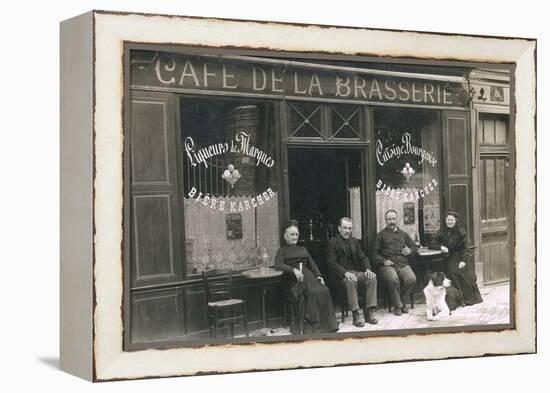 Four People and a Dog Outside a Cafe, France-null-Framed Premier Image Canvas