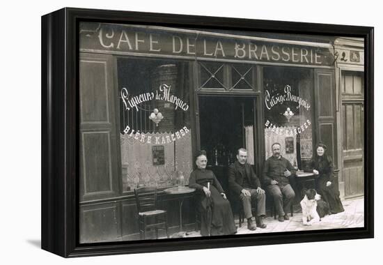 Four People and a Dog Outside a Cafe, France-null-Framed Premier Image Canvas