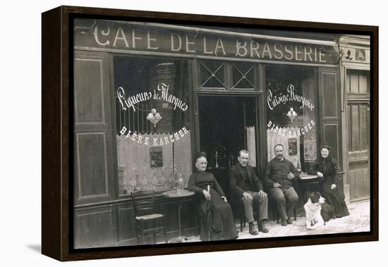 Four People and a Dog Outside a Cafe, France-null-Framed Premier Image Canvas